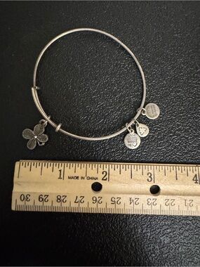 Alex and Ani Silver Four-Leaf Crystal Clover Expandable Bangle